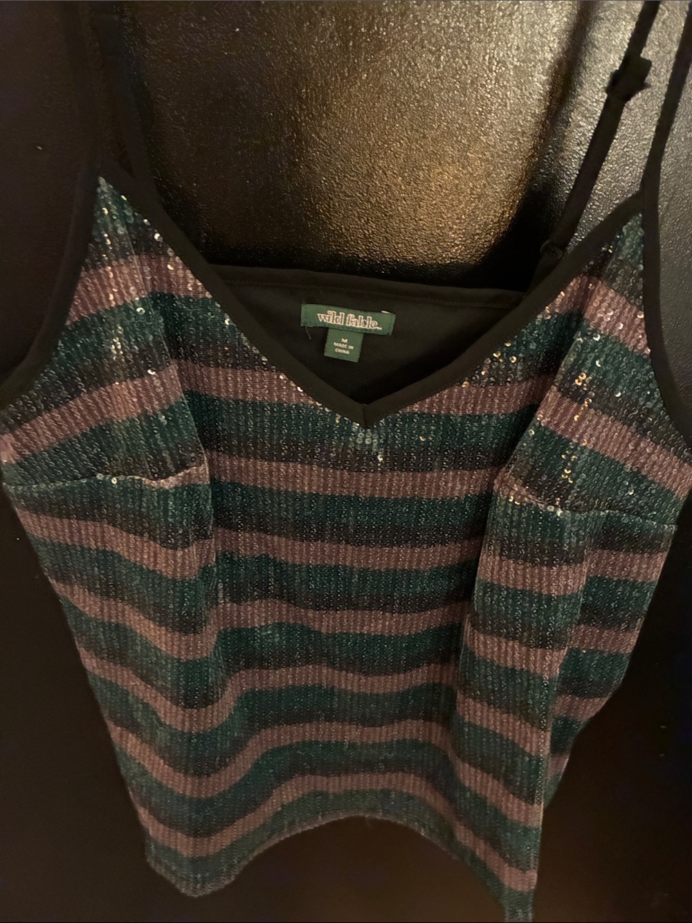 wild fable Green and Mauve Striped Sequin V‑Neck Tank Sweater